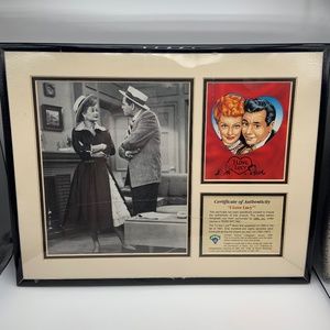 VTG I Love Lucy CBS Toon Art Lucy & Ricky Lithograph w/ COA Cracked Frame